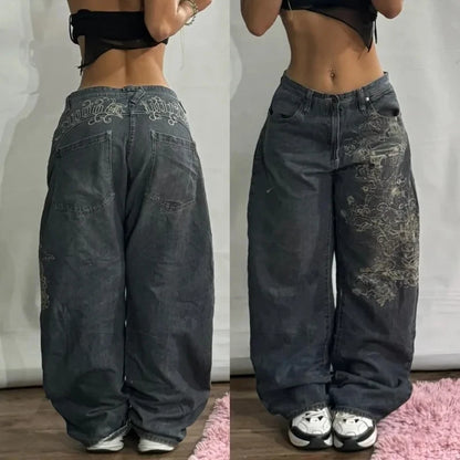 Streetwear American New Washed Light Blue Baggy Jeans Men And Women Y2K High Street Fashion Retro Punk High Waist Wide Trousers