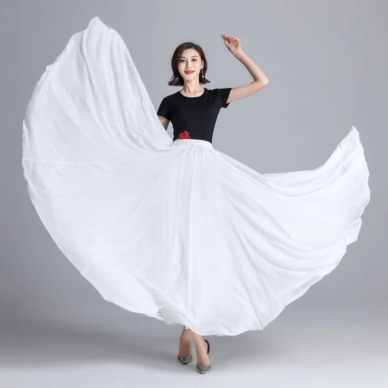 720 Degree Dance Skirt Pleated Long Skirt Women's Summer Solid Color High Waist Chiffon Long Skirt Large Swing Skirt