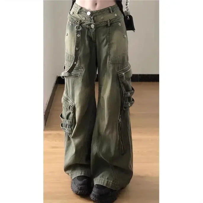 Vintage Cargo Pants for Women Streetwear Harajuku Y2k Jeans 2025 New Bottoms Pantalon Femme Casual Fashion Loose Denim Trousers
