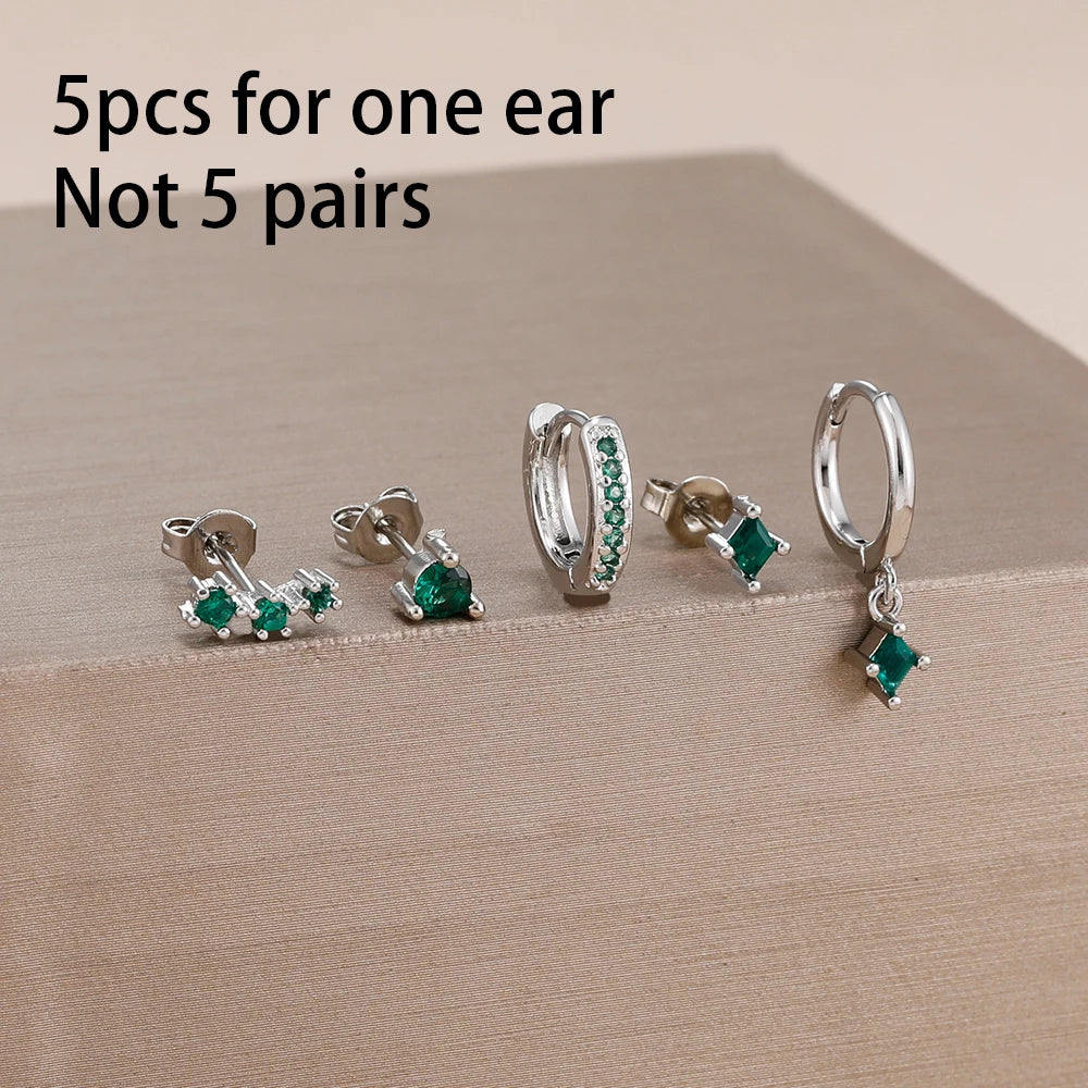 5PCS Stainless Steel Little Huggies Ear Stud Earrings Set For Women Tiny Crystal Zirconia Pendant Earrings Piercing Jewelry