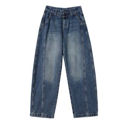 High Waist Loose Wide Leg Jeans Women Y2K Cotton Personalized Design Casual Straight Denim Fashion Tube Loose Plus Trousers