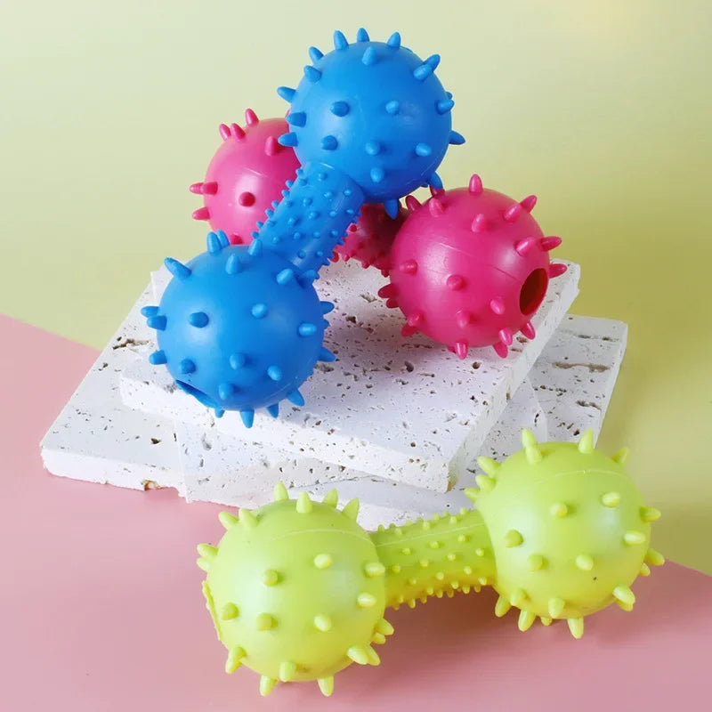 Pet Dog Toys Rubber Resistance To Bite Sound Barbells Barbed Dumbbells Puppy Teeth Cleaning Chew Training Toys Pet Supplies