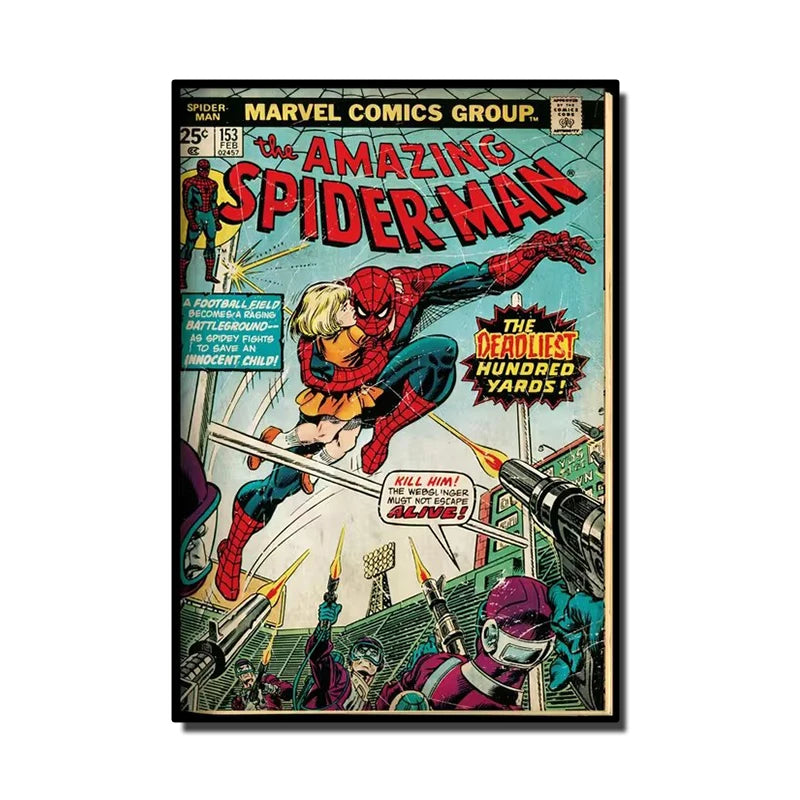 Retro Marvel Super Hero Decorative Painting Anime Spider Man Art Poster American Film Mural Home Childrens Room Wall Decor Print