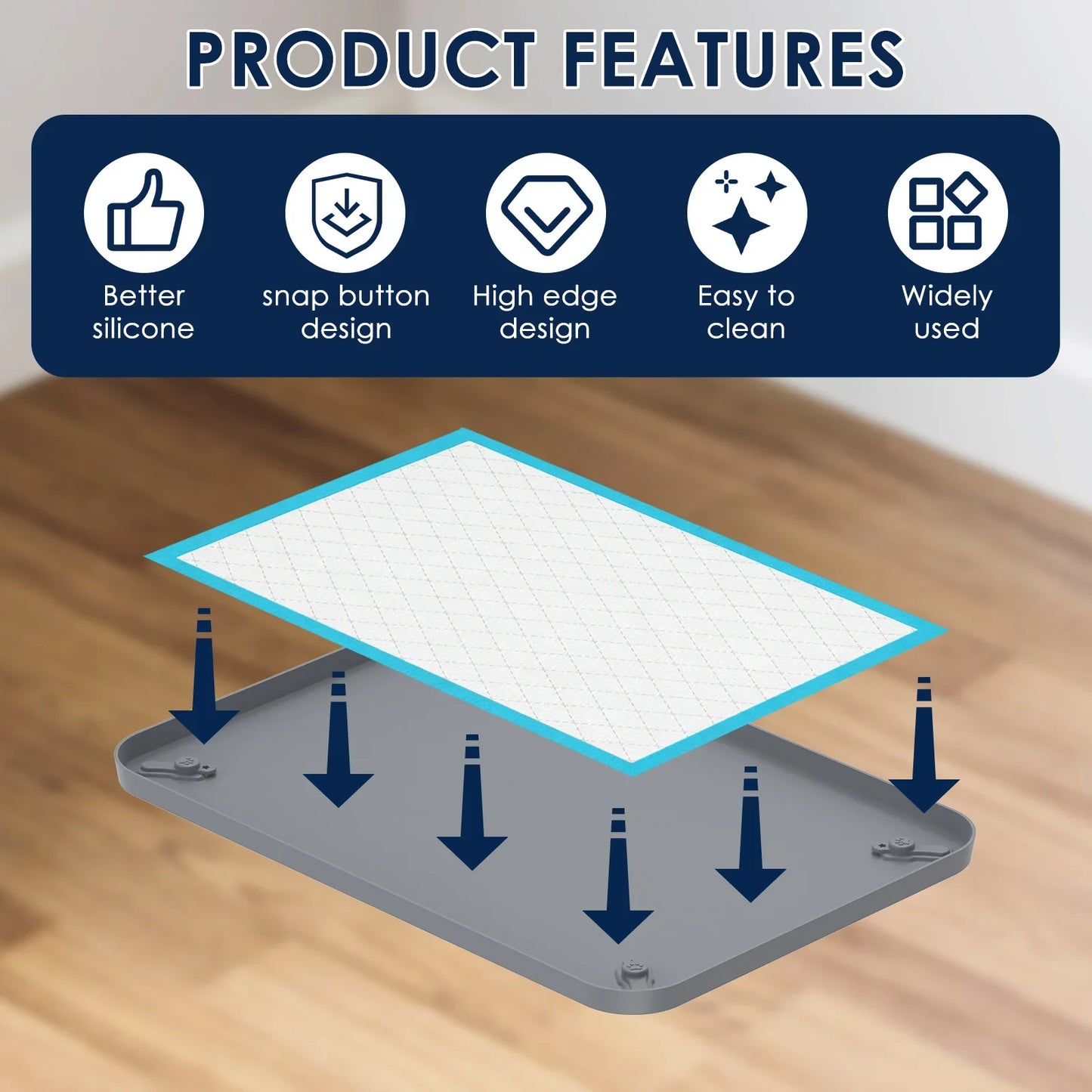 Pet Pee Pad Holder Silicone Dog Urine Pad Holder with Corner Snaps Leak Proof Puppy Pee Tray Mat Dog Training Mat Pet Supplies