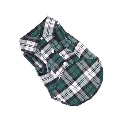 British Style Dog Clothes Summer Pet Plaid Shirt Lapel Coat Cat Jacket Clothes Costume Puppy Kitten Top Apparel