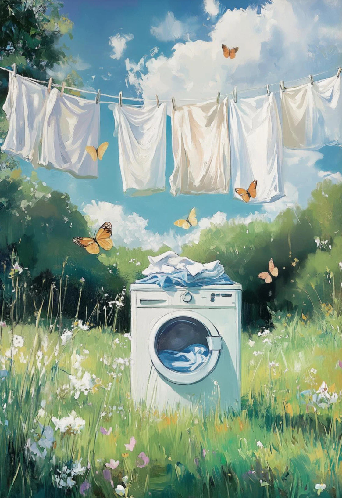 Classic Oil Painting Laundry Room with Clothes Hanging Poster Canvas Art Painting Printing Home Room Wall Pictures Decor Gift