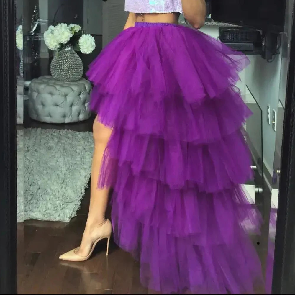Women's High Low Tulle Multi-Skirt Iered Ruffles Asymmetrical Prom Party Skirts Punk Tulle Gown Under Petticoat