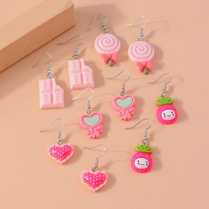 5pairs/set Cute Candy Chocolate Earrings for Women Girls 3D Food Dangle Earrings Kids Jewelry Gifts