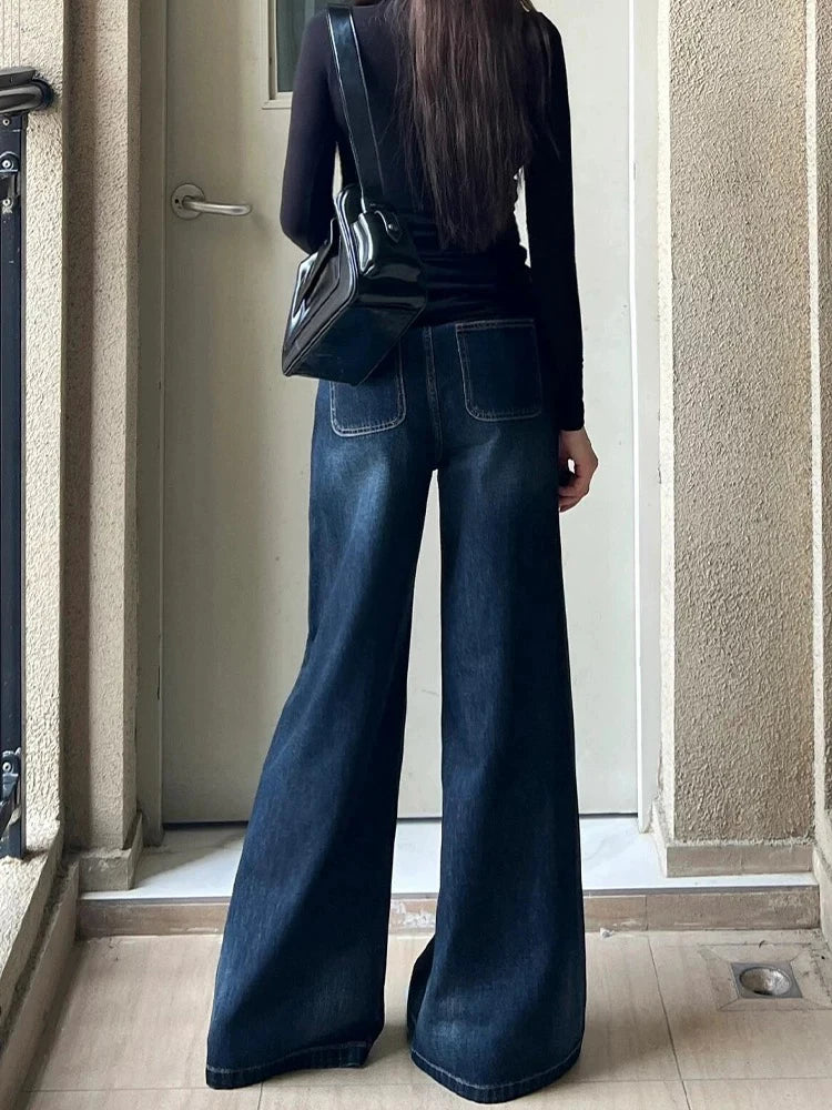 Fashion Street Casual Woman Jeans Autumn New High Waist Loose Women Jeans  Simple Basic Slim Straight Leg Pants Female Chicly