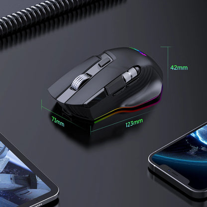 Wireless+Bluetooth+wired gaming mouse with side scroll wheel rechargeable macro function gaming mouse suitable for laptops