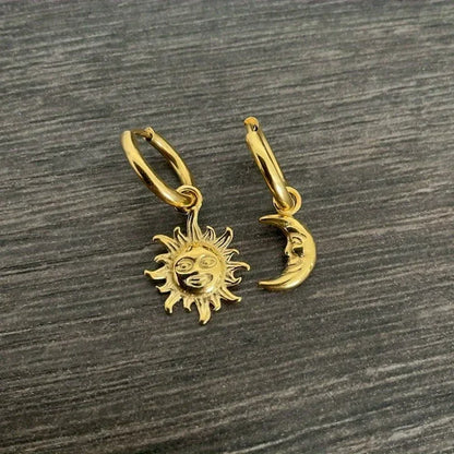 Sun and Moon Hoop Earrings, Sun Hoop Earrings, Hoop Earrings, Gothic Jewelry, Celestial Jewelry , Moon Earrings