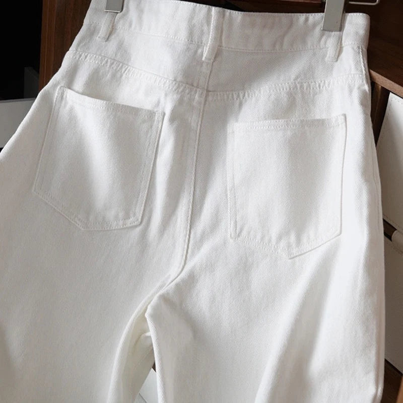 Women's Straight High Waist Jeans Korean Fashion Streetwear Baggy Wide-leg Casual White Denim Pants New Wash Vintage Vaqueros