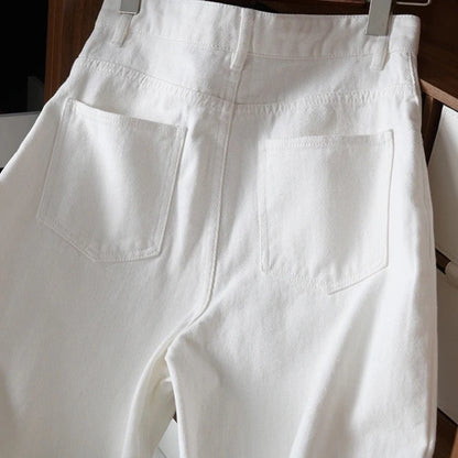 Women's Straight High Waist Jeans Korean Fashion Streetwear Baggy Wide-leg Casual White Denim Pants New Wash Vintage Vaqueros