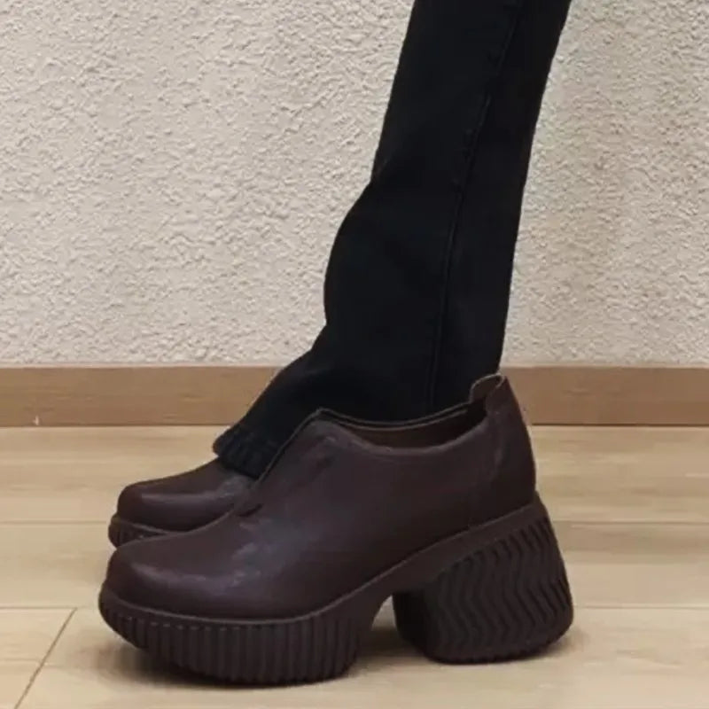 High Heels for Women 2026 New Style Genuine Leather Height-increasing Loafers for Women, Small Leather Shoes, Single Shoes