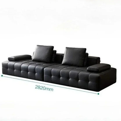 Modern Luxury 3seats Italian Minimalist Living Room Furniture Retro Lawrence Big Black Cow Leather Sofa L Shaped Lazy Minimalist