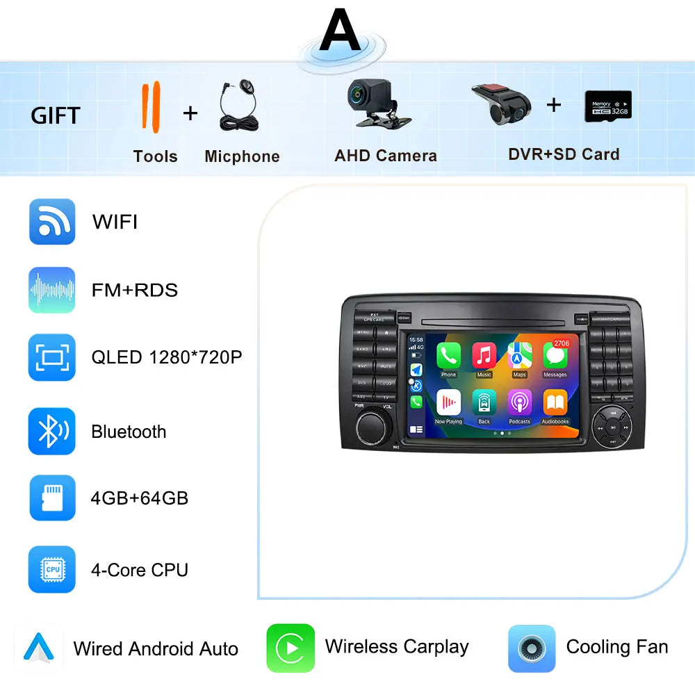 for Mercedes-Benz R-Class R300 R350 R400 2006-2014 GPS Navigation 7" 2.5D Touch Screen Android 16 Wireless CarPlay DSP Stereo