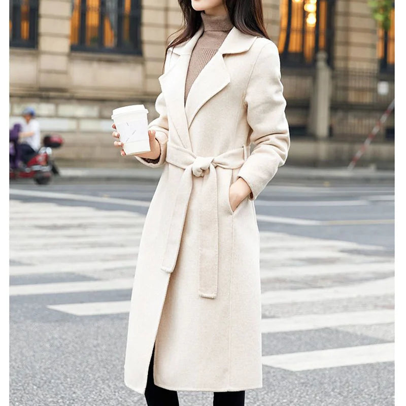 Autumn Winter Women Casual Jacket Woolen Blends Coats Female Korean Mid-Long Coat Girls Fashion Slim Baggy Clothes
