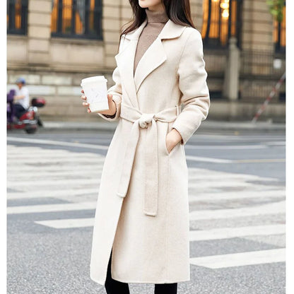 Autumn Winter Women Casual Jacket Woolen Blends Coats Female Korean Mid-Long Coat Girls Fashion Slim Baggy Clothes