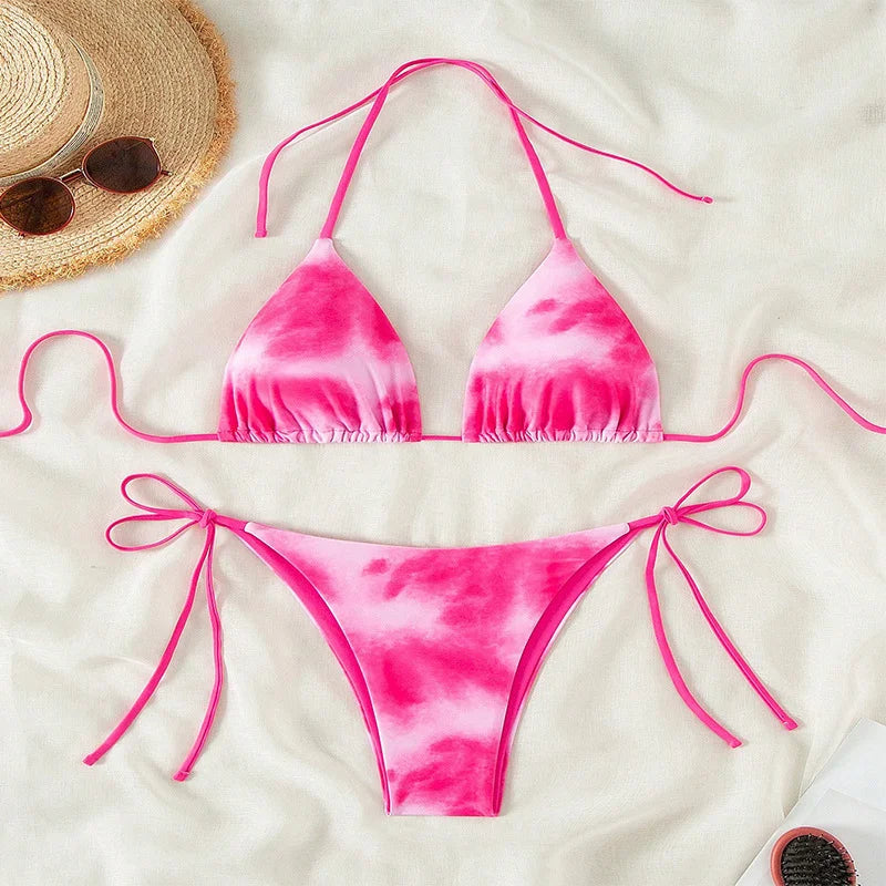New Sexy Lace Up Neck Starfish Print Set Swimsuit Bikini Low Waist Bikinis Swimwear Beach Swimsuit Swimwear