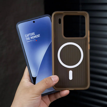 Soft Corrugated Magnetic Back Case For Xiaomi Mi 13 14 15 Pro 17 ProMax Shockproof Matte Clear Cover