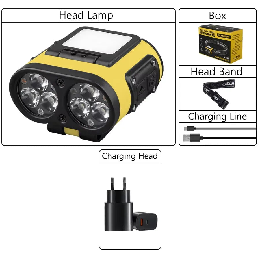 Induction Headlight With Strong Light, Long Endurance, Lithium Battery, Super Bright, Waterproof Charging, Outdoor Head Mounted