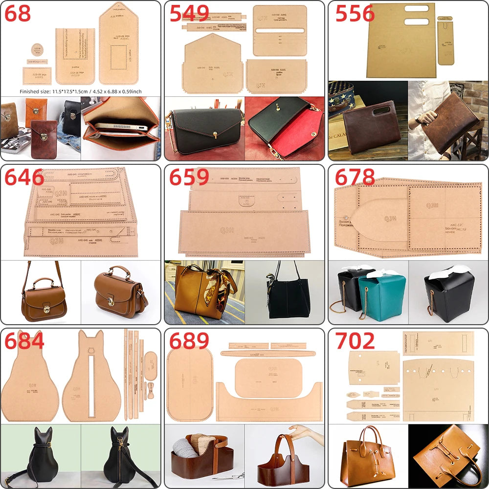 Large Capacity Purse/Storage Bag/Clutch Bag/Bucket Bag, Kraft Paper with Holes DIY Leather Handmade Craft Template, Special Gift