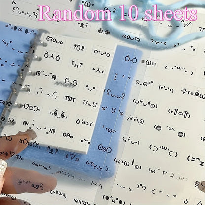 10 Sheets of Adorable Hand-Drawn Expression Stickers - Self-Adhesive Jelly Sparkles, Journaling & Crafts, Matte Finish, Cartoon