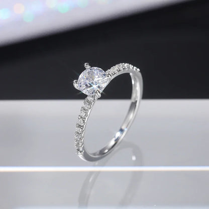 Huitan 4-Prong Setting Cubic Zirconia Wedding Ring for Women Simple Fashion Proposal Band Accessories Timeless Design Jewelry