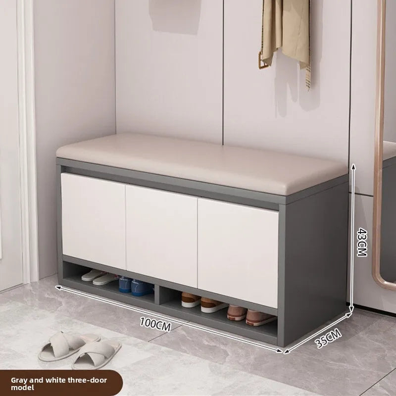 Shoe Storage Bench with Cushion Seat Entryway Shoe Cabinet Organizer Hallway Shoe Rack Bedroom Storage Stool 2/3/4 Door