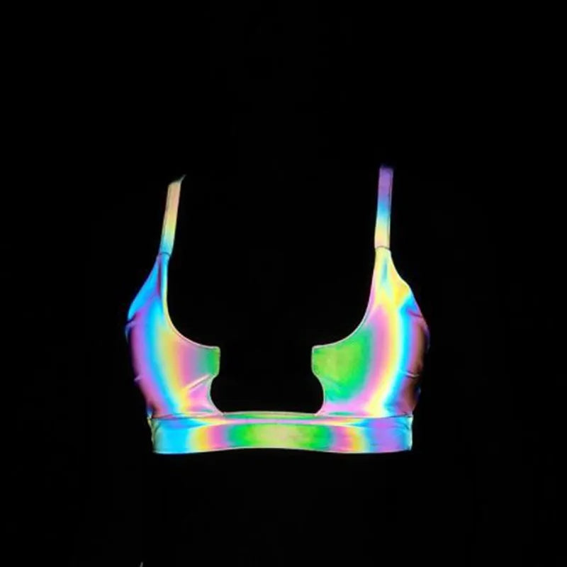 New Arrival Summer Reflective Colorful Bras Women Sexy Hollow Out Swimwear Bra Harajuku Beach Clothing Ropa De Mujer