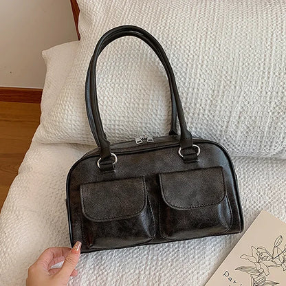 Retro Small Double Pockets Shoulder Bags for Women 2026 New Fashion Trend Designer Underarm Bag Female Handbags and Purses