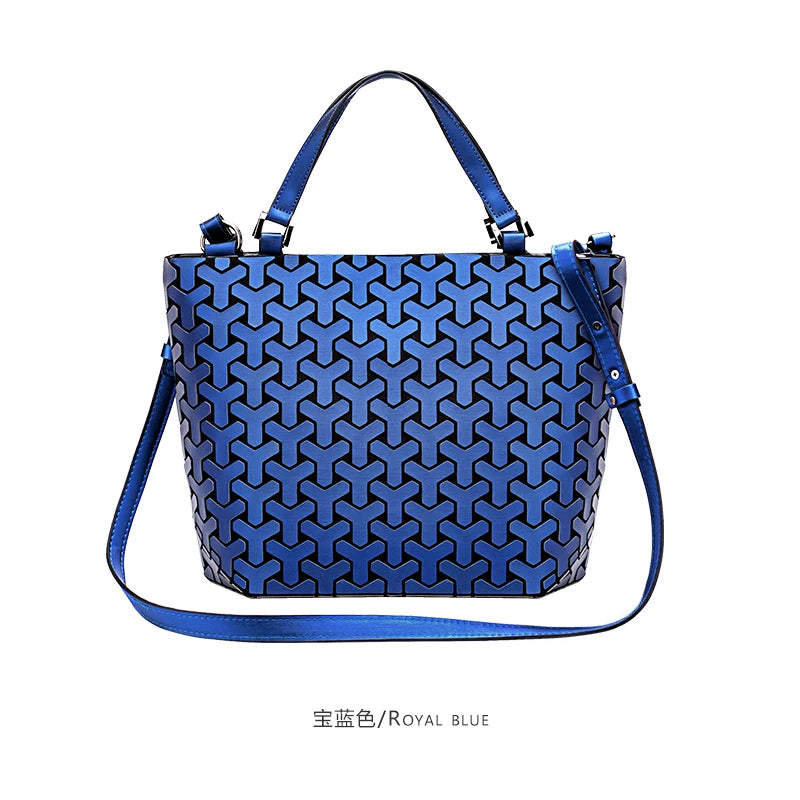 Luminous Reflective Bag Geometric Tote Folding Shoulder Bags for Women 2024 Plain Folding Handbags Sac a Main Female Bolsas