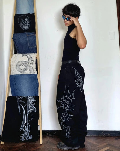 Summer Y2K Vintage Washed Floral Print Wide Leg Jeans Women High Waist Baggy Boho Comfort Loose Fit Pants Daily TikTok Viral