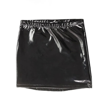 black Leather Short skirt Sexy Women Packet Hip Dance Skirts Elastic PVC Oil Shiny Skirt Night Club Professional clothing