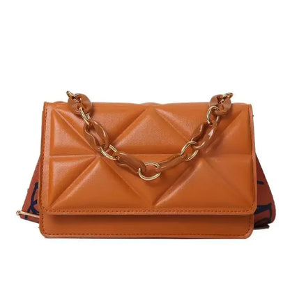 2024 New WOMEN'S Bags Korean Version of the Lingge Chain Shoulder Bag Solid Color Messenger Small Square Bag