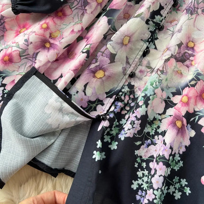Women Linen Clothing Spring Summer Runway Fashion Flower Print Vintage Dress Stand Neck Long Lantern Sleeve Belted Mini Dress