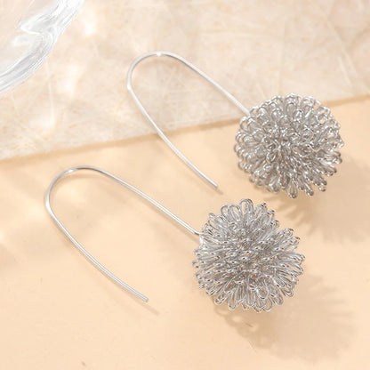 Earrings Dahlia Earrings Silvery Modern Design Silvery Wire Ball Earrings - Similar To Dandelion Earrings Unique Earrings
