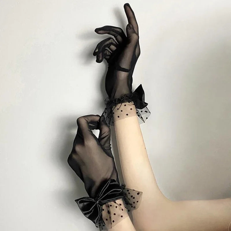 Lace Bowknot Gloves Nightclub Gloves Short Gloves Wedding Party Gowns Gloves Women Gloves Stage Wrist Length Gloves