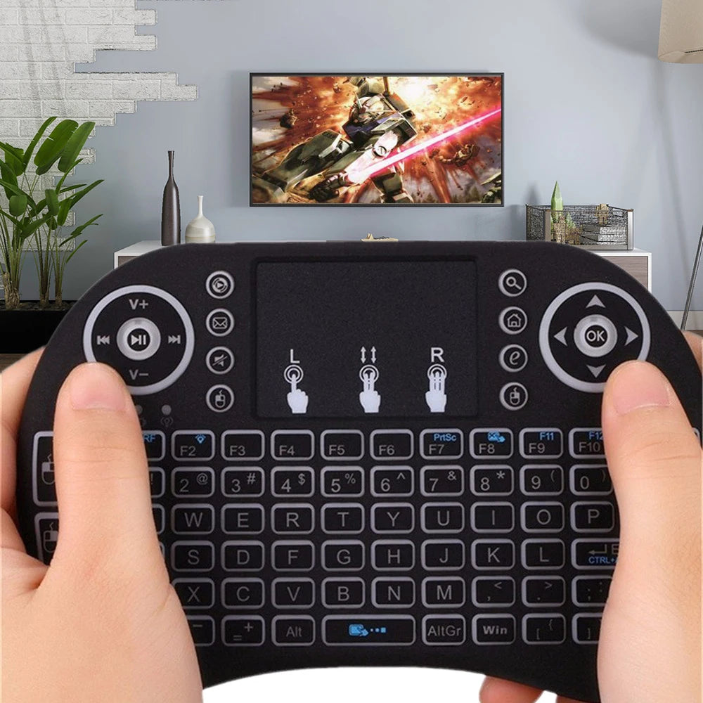 I8 Mini Wireless Keyboard RGB Backlit 2.4GHz Air Mouse English Russian Keyboard with Touchpad Handheld for Android TV BOX