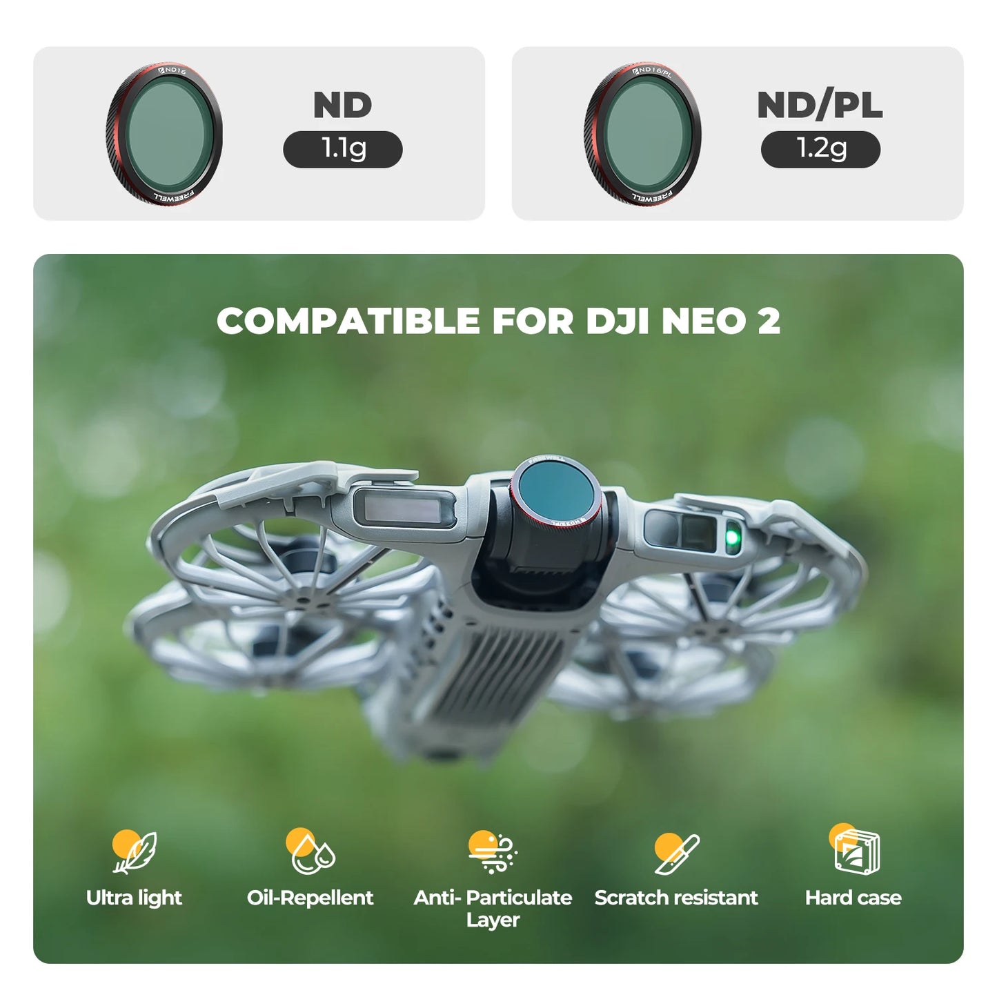 Freewell 3 Pack Magnetic Filters ND, UV, CPL, ND/PL, Glow Mist 1/4 Filter Compatibility DJI Neo 2 Camera Photography Accessories