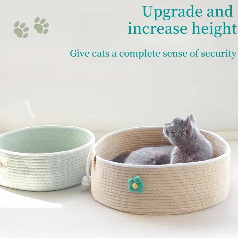 Four season universal cat nest with ball, cotton rope, woven pet nest, round, scratch resistant pet supplies