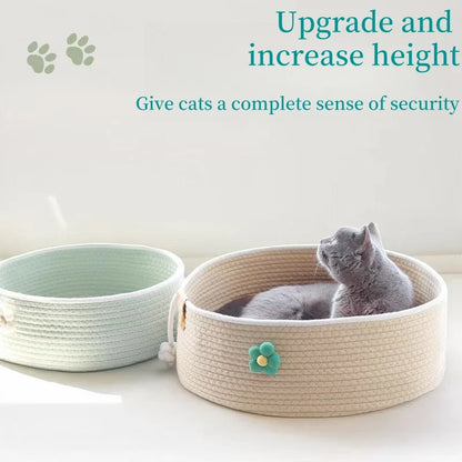 Four season universal cat nest with ball, cotton rope, woven pet nest, round, scratch resistant pet supplies