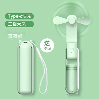 Portable Mini Handheld Fan 3 in 1 USB Rechargeable Folding Fan 2000mAh 3 Speed Adjustable Mini Hand Small Fan for Travel Outdoor
