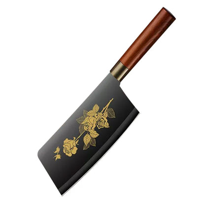 Deluxe Gold Titanium Plated Blade Fruit and Vegetable Chopper Deluxe Stainless Steel Kitchen Knife Professional Cooking Gear