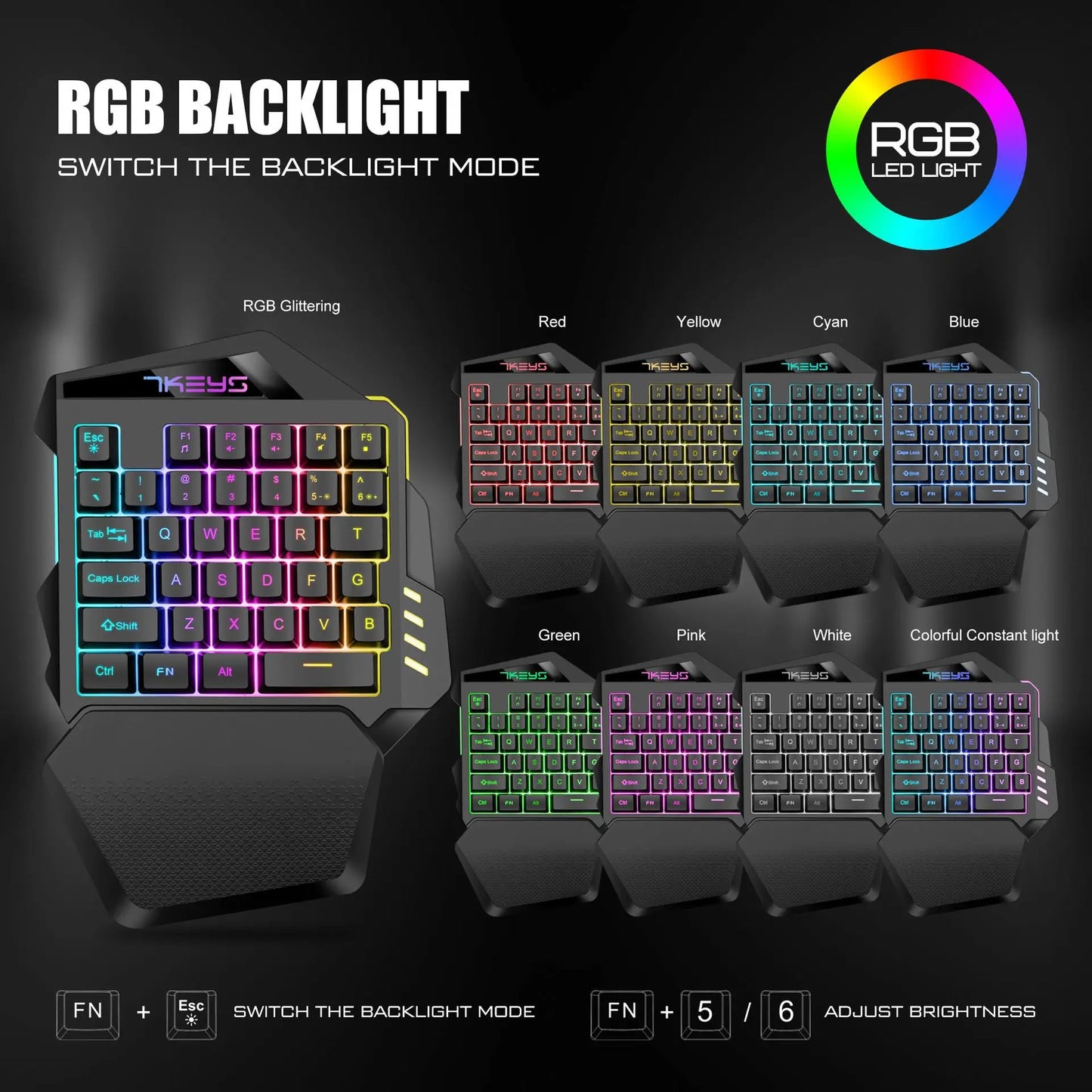 One-handed gaming keyboard 2.4G wireless charging model RGB luminous left-handed gaming keyboard