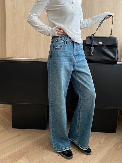 Women Retro High Waist Straight Leg Jeans