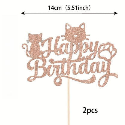 2Pcs Festive Cat Themed Cake Decorating Supplies Set: Adorable Cat Cake Topper, Decorations for Halloween,Christmas Celebrations