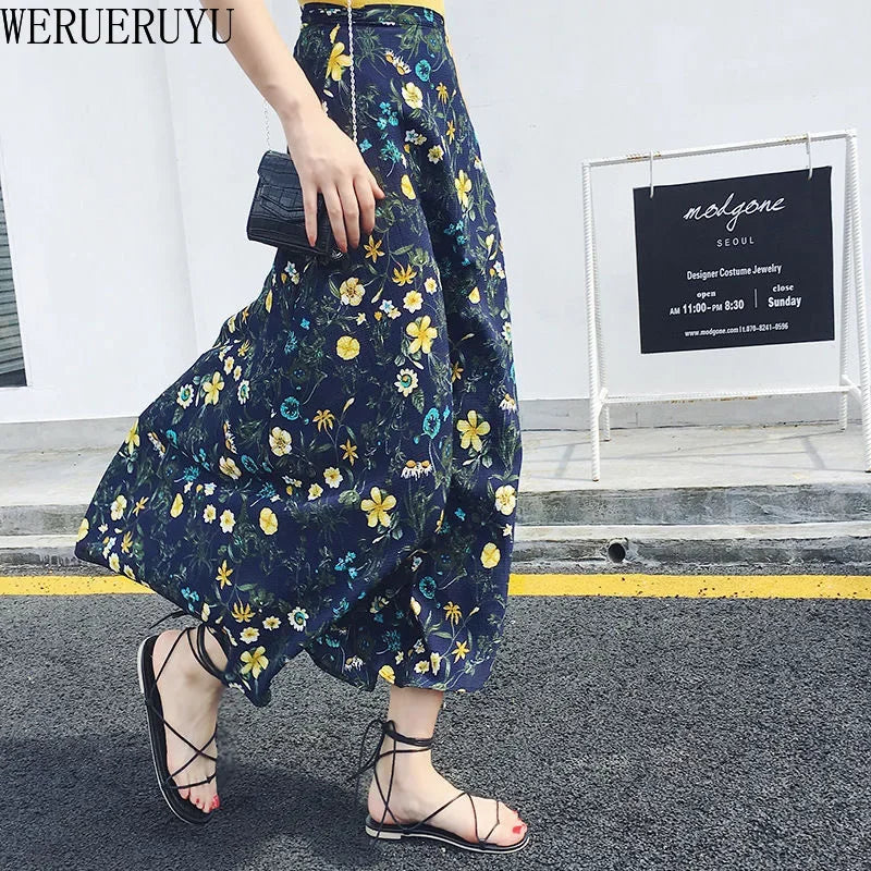 WERUERUYU Wrap Skirts Women Casual Chiffon Tie-Waist Ruffle Wide Leg Loose