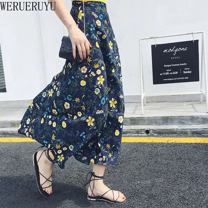 WERUERUYU Wrap Skirts Women Casual Chiffon Tie-Waist Ruffle Wide Leg Loose