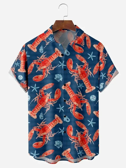 Hawaiian Flower Social Shirt 3d Print Boston Lobster Fashion Short Summer Casual Vintage Harajuku Cadiz Camisas Casuais Blouse